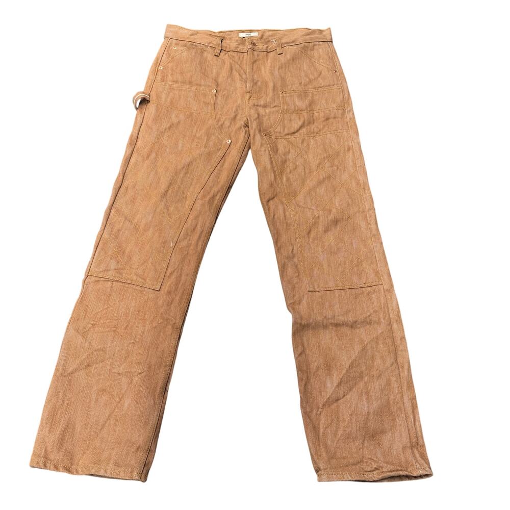 SoSo Custom Workwear Pants Brown Carpenter Utility Tool Pocket 34x33 Raw HEAVY